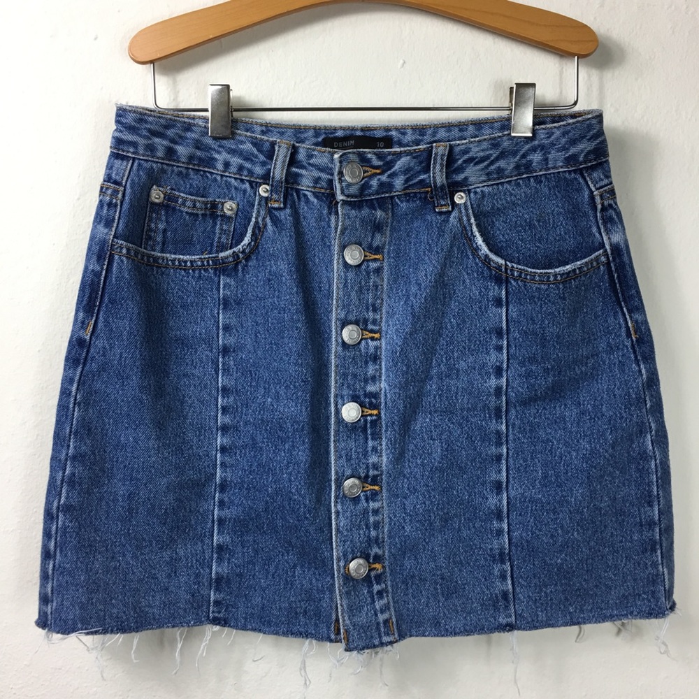 GLASSONS blue denim button down mini skirt 10